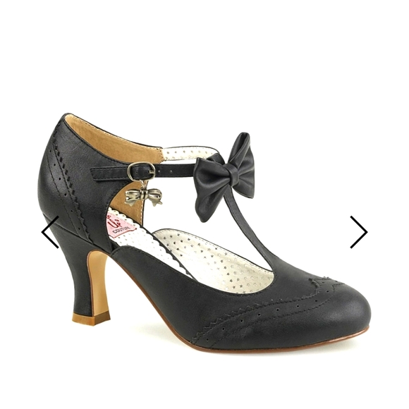 Pinup Couture Shoes - Black T-Strap Heels with Bow